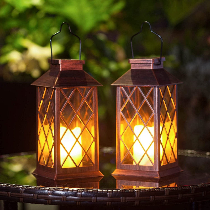 2 Pack Homeimpro Solar Lantern Hanging Garden Outdoor Lights Flickering Flameless Candle Waterproof LED Lamp for Table Patio Lawn Home & Garden > Lighting > Lamps Homeimpro   