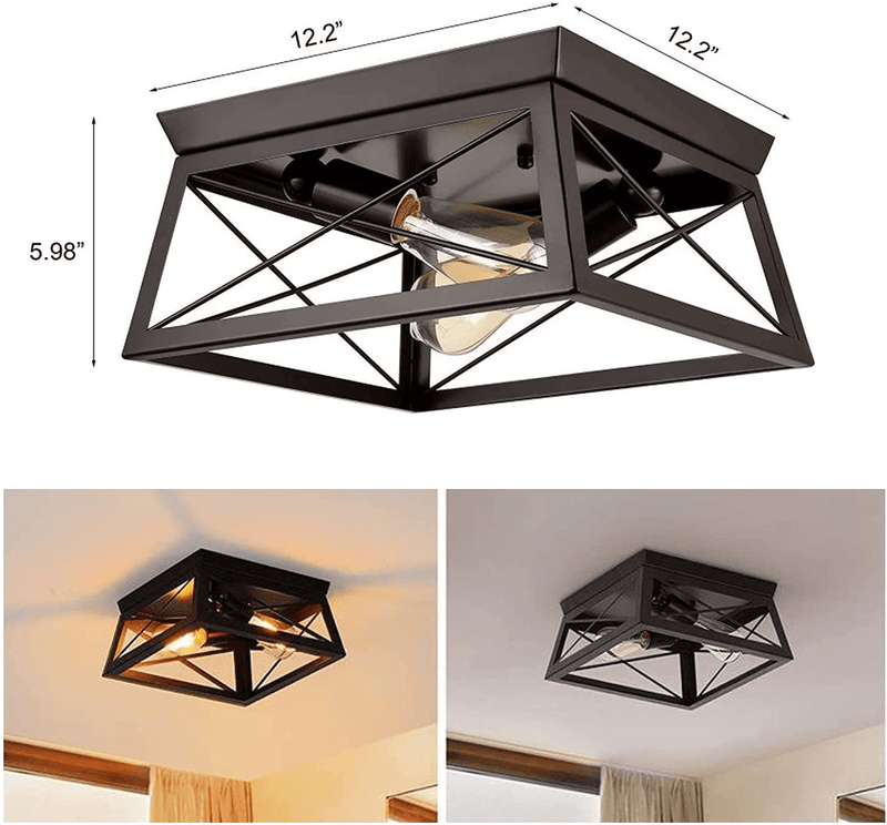 2 Pack Industrial Close to Ceiling Light Fixtures, 13" Farmhouse Flush Mount Black Cage Ceiling Lamp for Kitchen Island Dining Room Bedroom Bathroom Entry,2-Lights (Max 60W) Home & Garden > Lighting > Lighting Fixtures > Ceiling Light Fixtures KOL DEALS   