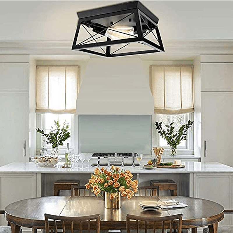 2 Pack Industrial Close to Ceiling Light Fixtures, 13" Farmhouse Flush Mount Black Cage Ceiling Lamp for Kitchen Island Dining Room Bedroom Bathroom Entry,2-Lights (Max 60W) Home & Garden > Lighting > Lighting Fixtures > Ceiling Light Fixtures KOL DEALS   