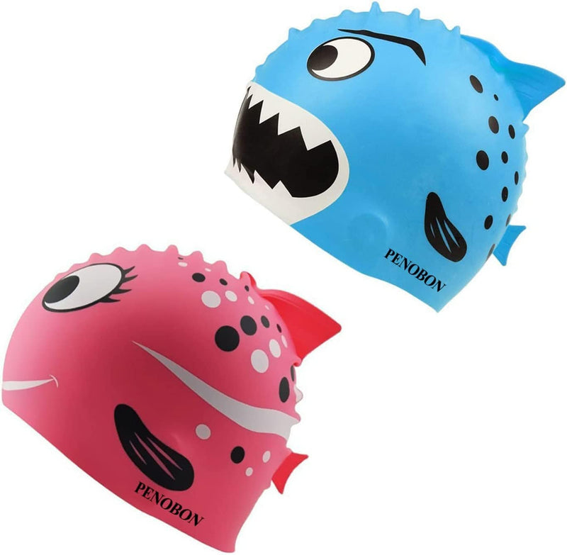 2 Pack Kids Swim Cap for Boys and Girls Fun Silicone Swimming Cap Penobon Unisex Shark Bath Hat for Age 2-6 Toddler,Or Man Women Nylon Fabric Non-Waterproof Swim Cap for Long and Short Hair Sporting Goods > Outdoor Recreation > Boating & Water Sports > Swimming > Swim Caps penobon Shark-Blue&Pink  