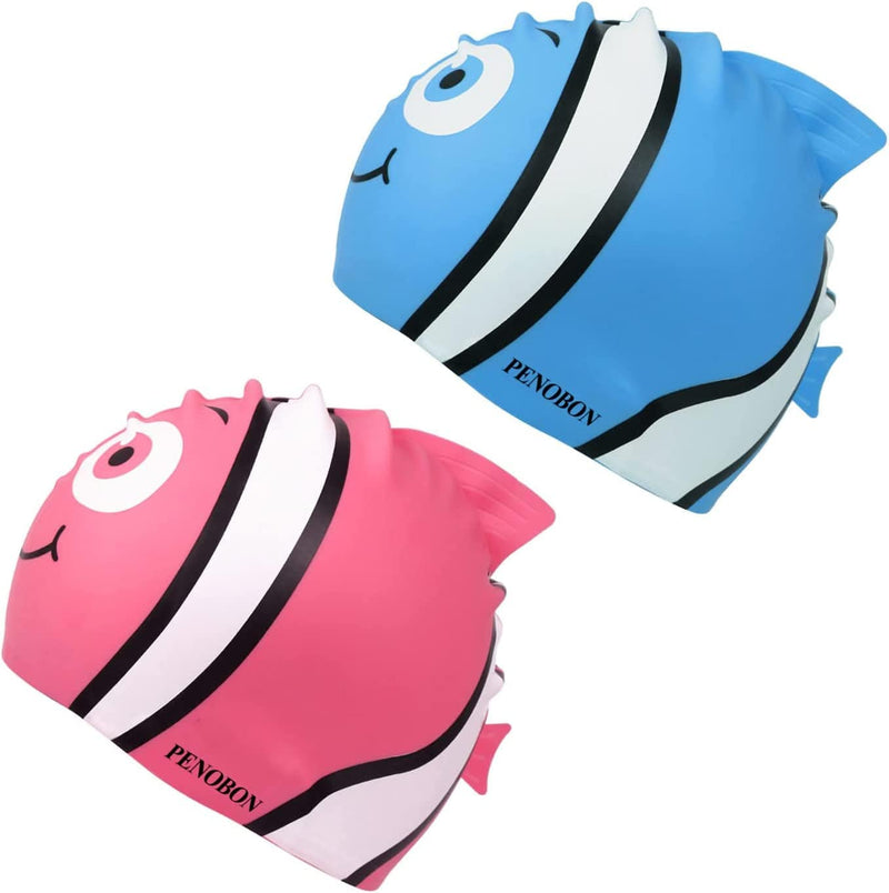 2 Pack Kids Swim Cap for Boys and Girls Fun Silicone Swimming Cap Penobon Unisex Shark Bath Hat for Age 2-6 Toddler,Or Man Women Nylon Fabric Non-Waterproof Swim Cap for Long and Short Hair Sporting Goods > Outdoor Recreation > Boating & Water Sports > Swimming > Swim Caps penobon Little Fish-Blue&Pink  