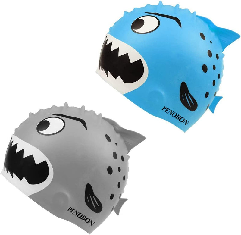 2 Pack Kids Swim Cap for Boys and Girls Fun Silicone Swimming Cap Penobon Unisex Shark Bath Hat for Age 2-6 Toddler,Or Man Women Nylon Fabric Non-Waterproof Swim Cap for Long and Short Hair Sporting Goods > Outdoor Recreation > Boating & Water Sports > Swimming > Swim Caps penobon Shark-Blue&Grey  