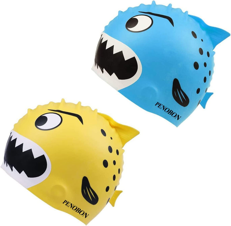 2 Pack Kids Swim Cap for Boys and Girls Fun Silicone Swimming Cap Penobon Unisex Shark Bath Hat for Age 2-6 Toddler,Or Man Women Nylon Fabric Non-Waterproof Swim Cap for Long and Short Hair Sporting Goods > Outdoor Recreation > Boating & Water Sports > Swimming > Swim Caps penobon Shark-Blue&Yellow  