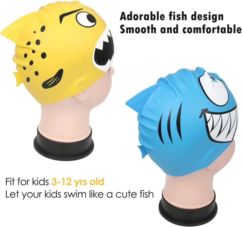 2 Pack Kids Swim Cap for Boys and Girls Fun Silicone Swimming Cap Penobon Unisex Shark Bath Hat for Age 2-6 Toddler,Or Man Women Nylon Fabric Non-Waterproof Swim Cap for Long and Short Hair Sporting Goods > Outdoor Recreation > Boating & Water Sports > Swimming > Swim Caps penobon   