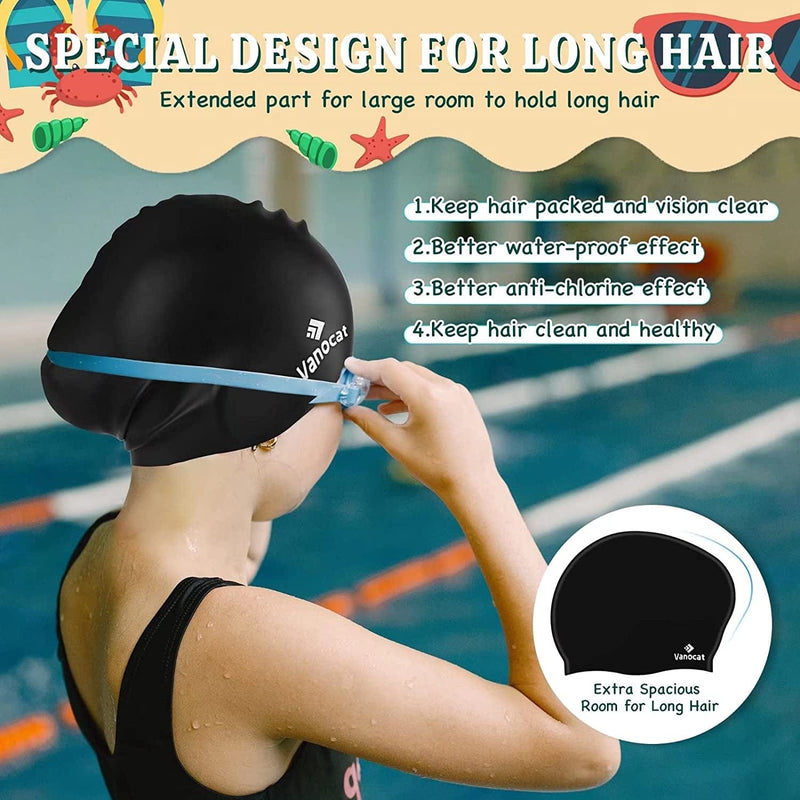 2 Pack Kids Swim Caps for Long/Short Hair, Unisex Silicone Swimming Cap for Age 3-15 Children Toddler Youth Teen, Waterproof Shower Cap Bathing Hats for Girls Boys with Ear Plugs & Nose Clip Sporting Goods > Outdoor Recreation > Boating & Water Sports > Swimming > Swim Caps Huizhou Born Sporting Goods Co.,Ltd.   