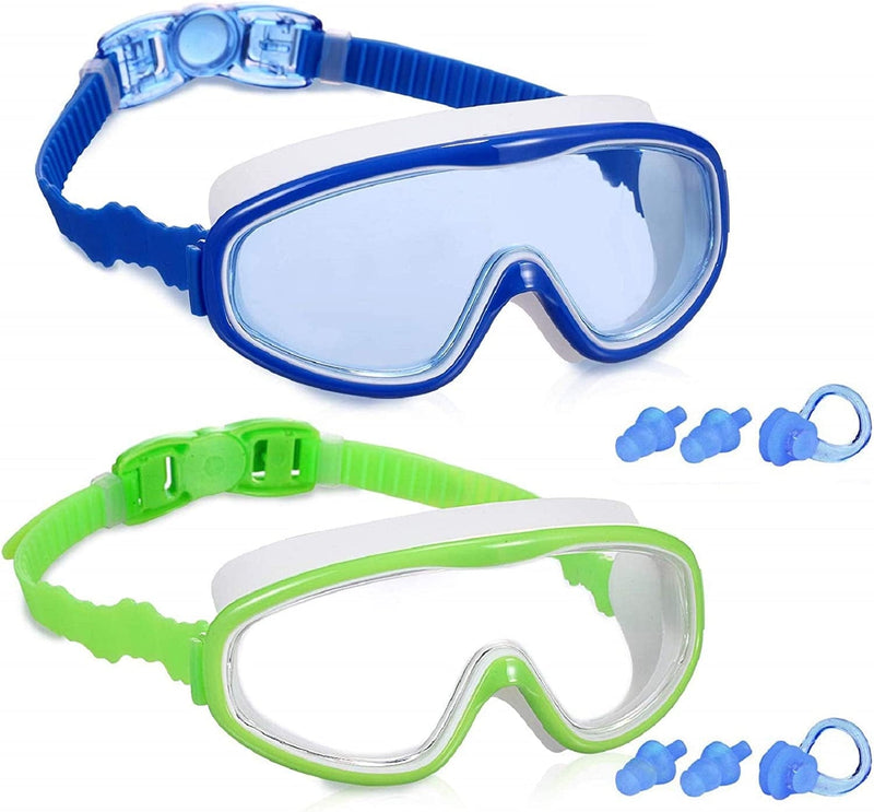 2 Pack Kids Swim Goggles, Swimming Glasses for Children from 3 to 15 Years Old Sporting Goods > Outdoor Recreation > Boating & Water Sports > Swimming > Swim Goggles & Masks Yizerel Green/Blue  