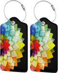 2 Pack Luggage Tag for Suitcase, Cute Unique Leather Suitcase Tags Identifiers with Privacy Name Address Labels & Durable Steel Loop for Women Men Travel Sporting Goods > Outdoor Recreation > Winter Sports & Activities COWDIY Rainbow Flower  