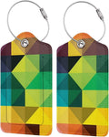 2 Pack Luggage Tag for Suitcase, Cute Unique Leather Suitcase Tags Identifiers with Privacy Name Address Labels & Durable Steel Loop for Women Men Travel Sporting Goods > Outdoor Recreation > Winter Sports & Activities COWDIY Colorful Geometric Pattern  