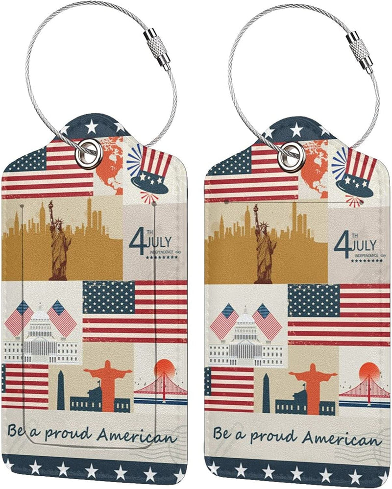 2 Pack Luggage Tag for Suitcase, Cute Unique Leather Suitcase Tags Identifiers with Privacy Name Address Labels & Durable Steel Loop for Women Men Travel Sporting Goods > Outdoor Recreation > Winter Sports & Activities COWDIY Proud Americans  