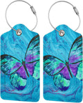 2 Pack Luggage Tag for Suitcase, Cute Unique Leather Suitcase Tags Identifiers with Privacy Name Address Labels & Durable Steel Loop for Women Men Travel Sporting Goods > Outdoor Recreation > Winter Sports & Activities COWDIY Blue Butterfly  