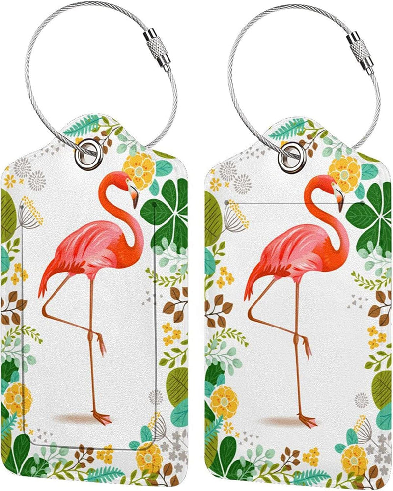 2 Pack Luggage Tag for Suitcase, Cute Unique Leather Suitcase Tags Identifiers with Privacy Name Address Labels & Durable Steel Loop for Women Men Travel Sporting Goods > Outdoor Recreation > Winter Sports & Activities COWDIY Flamingo  