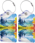 2 Pack Luggage Tag for Suitcase, Cute Unique Leather Suitcase Tags Identifiers with Privacy Name Address Labels & Durable Steel Loop for Women Men Travel Sporting Goods > Outdoor Recreation > Winter Sports & Activities COWDIY Beautiful Scenery  