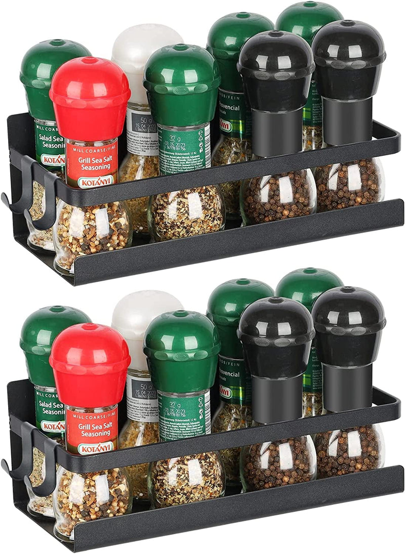 2 Pack Magnetic Spice Rack,Refrigerator Storage Organizer Shelf with 4 Removable Hooks Fit for Kitchen Spice Jar, Can, Bottle(Black) Home & Garden > Decor > Decorative Jars Yitriden   