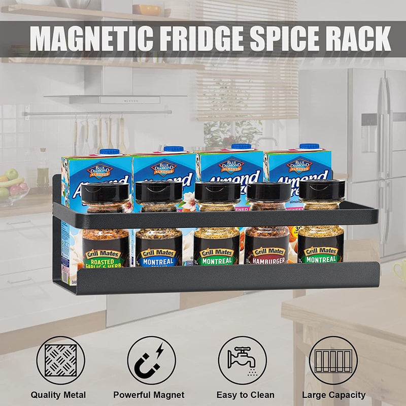 2 Pack Magnetic Spice Rack,Refrigerator Storage Organizer Shelf with 4 Removable Hooks Fit for Kitchen Spice Jar, Can, Bottle(Black) Home & Garden > Decor > Decorative Jars Yitriden   