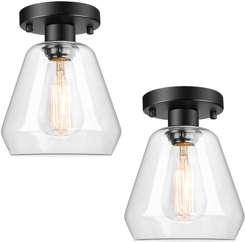 2-Pack Modern Ceiling Light Fixtures, Black Semi Flush Mount Ceiling Light Fixtures with Clear Glass, Industrial Close to Ceiling Lights for Hallway, Bedroom, Entryway, Porch, Foyer Home & Garden > Lighting > Lighting Fixtures > Ceiling Light Fixtures KOL DEALS   