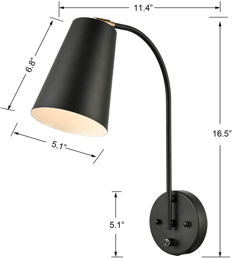 2-Pack Modern Plug in Wall Sconces Industrial Wall Lamps with Cord Swtich