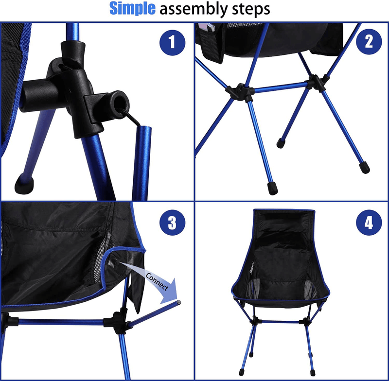 2 Pack Portable Camping Chairs Long Back Lightweight Folding Backpacking Chair Compact & Heavy Duty for Camp, Backpack, Hiking, Beach, Picnic, with Carry Bag