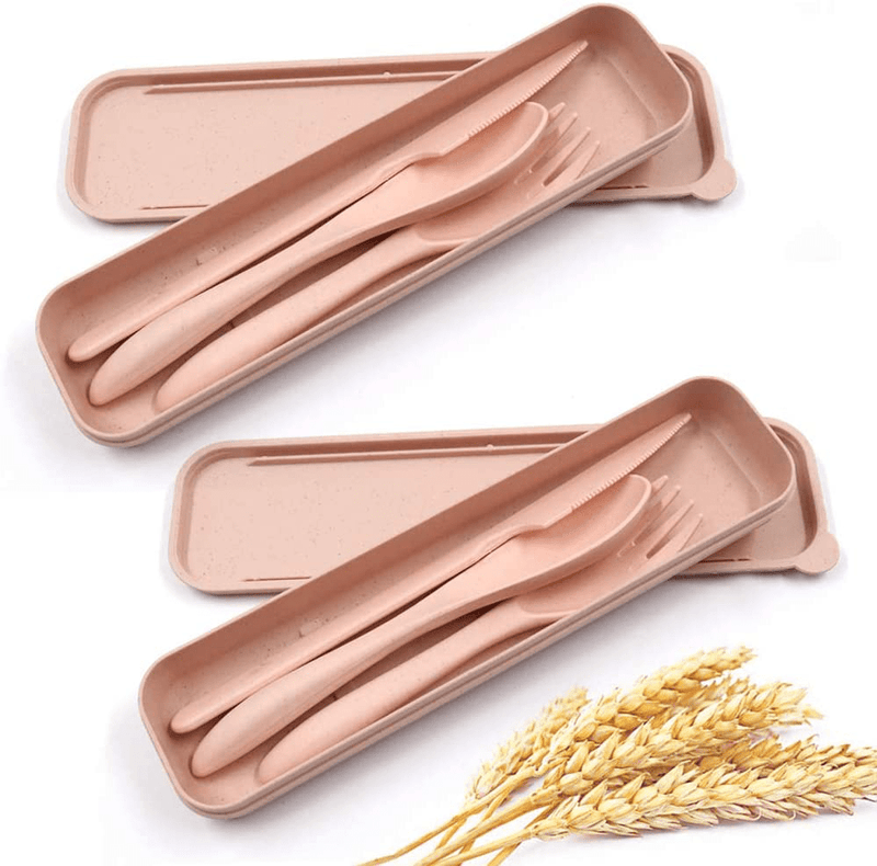 2 Pack Portable Travel Cutlery Set, Reusable Flatware Set, Wheat Straw Dinnerware Set, Tableware Set for Workplace School Picnic Camping (pink) Home & Garden > Kitchen & Dining > Tableware > Flatware > Flatware Sets N/A/ Pink  