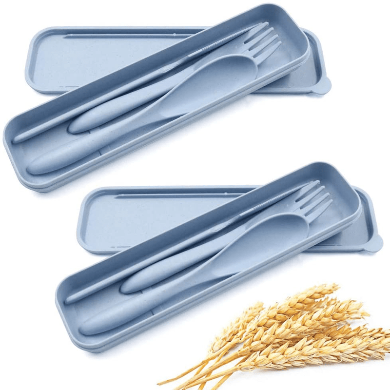 2 Pack Portable Travel Cutlery Set, Reusable Flatware Set, Wheat Straw Dinnerware Set, Tableware Set for Workplace School Picnic Camping (pink) Home & Garden > Kitchen & Dining > Tableware > Flatware > Flatware Sets N/A/ Blue  