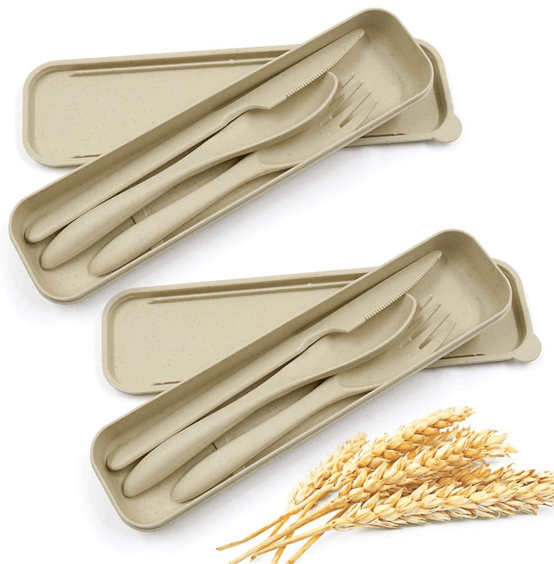 2 Pack Portable Travel Cutlery Set, Reusable Flatware Set, Wheat Straw Dinnerware Set, Tableware Set for Workplace School Picnic Camping (pink) Home & Garden > Kitchen & Dining > Tableware > Flatware > Flatware Sets N/A/ Beige  