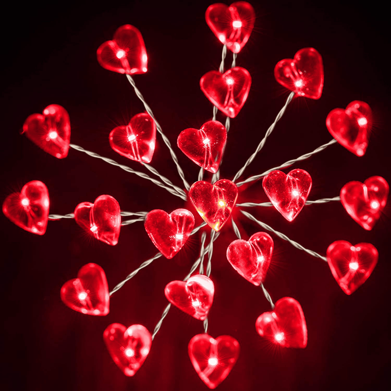 2 Pack Red Firework Curtain Lights for Valentine'S Day Decoration, 20 Heart Leds Starburst String Fairy Lights Hanging Battery Operated for Dating Wedding Engagement Indoor Outdoor Garden Party Home & Garden > Decor > Seasonal & Holiday Decorations Hiboom   
