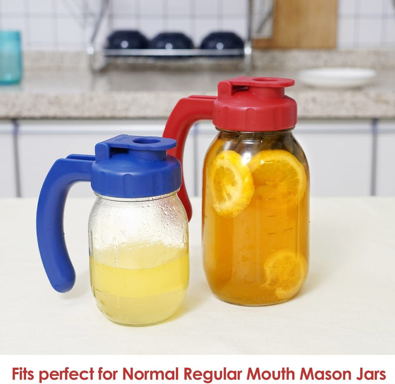 2 Pack Regular Mouth Mason Jar Lids with Handle, Airtight & Leak-Proof Seal, Easy Pouring Spout, Turns Your Mason Jar into Pitcher Home & Garden > Decor > Decorative Jars SOLIGT   