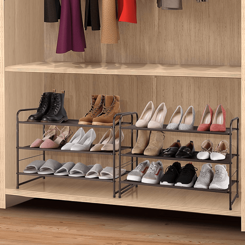 2 Pack Simple Trending 3-Tier Stackable Shoe Rack, Expandable & Adjustable Fabric Shoe Shelf Storage Organizer, Bronze Furniture > Cabinets & Storage > Armoires & Wardrobes Simple Trending   
