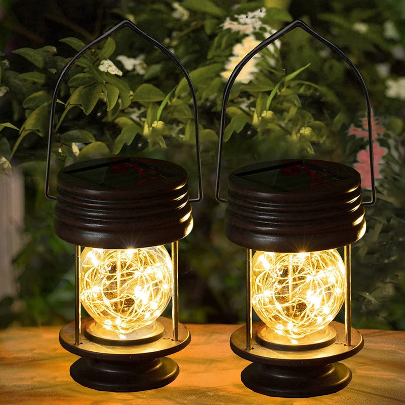 2 Pack Solar Lanterns Outdoor Waterproof Hanging Lights Decorative Solar Lantern Table Lamp Landscape Light Yard Garden Patio Warm White with Fairy LED Lights for Indoor Tabletop Desk Home & Garden > Lighting > Lamps pearlstar   