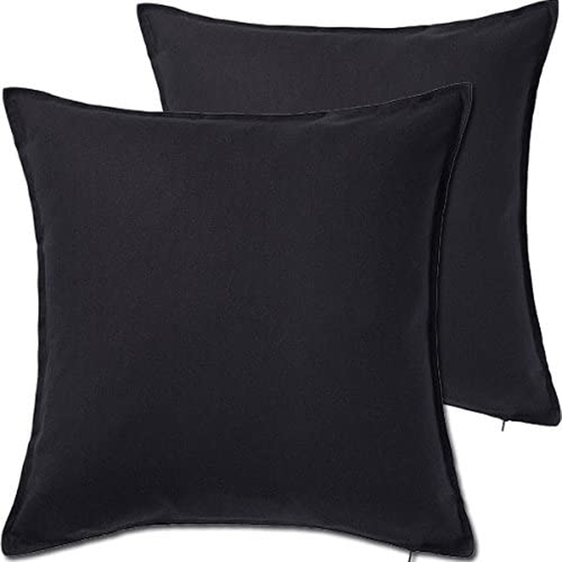 2 Pack Solid Black Decorative Throw Cushion Pillow Cover Cushion Sleeve for 20"X 20" Insert , 100 Percent Cotton