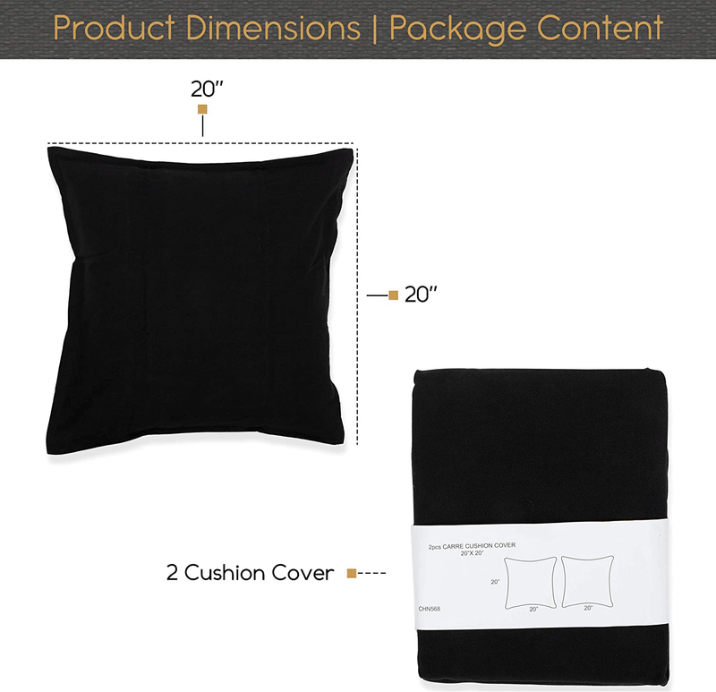 2 Pack Solid Black Decorative Throw Cushion Pillow Cover Cushion Sleeve for 20"X 20" Insert , 100 Percent Cotton Home & Garden > Decor > Chair & Sofa Cushions You Have Space   