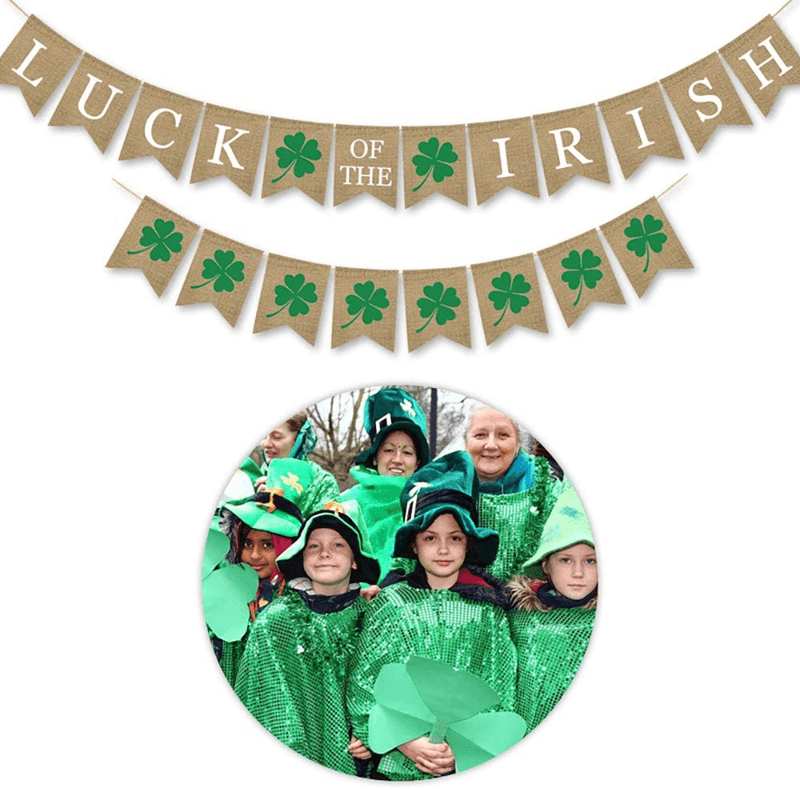 2 Pack St Patrick'S Day Burlap Banner LUCK of the IRISH Four Leaf Clover Irish Shamrock Burlap Banner Garland for Wall Decorations Indoor Outdoor Party Supplies Arts & Entertainment > Party & Celebration > Party Supplies Conpru   
