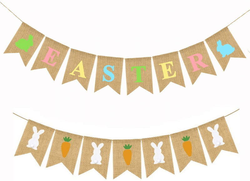 2 Pack St Patrick'S Day Burlap Banner LUCK of the IRISH Four Leaf Clover Irish Shamrock Burlap Banner Garland for Wall Decorations Indoor Outdoor Party Supplies Arts & Entertainment > Party & Celebration > Party Supplies Conpru Easter  