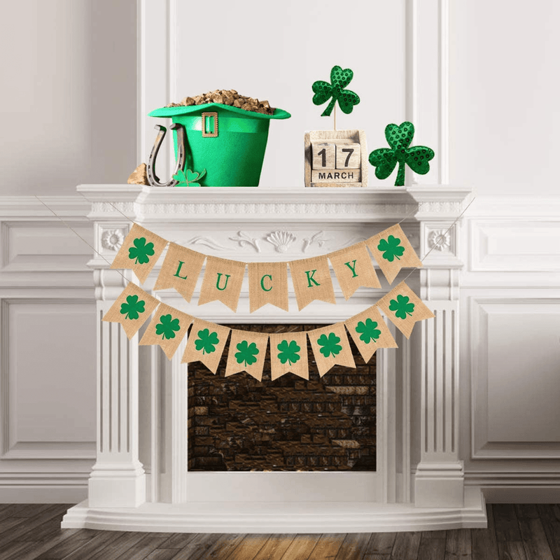 2 Pack St Patrick'S Day Decorations Shamrock Burlap Banner, Burlap Banner for Mantel Fireplace Spring Holiday Accessory Wall Decorations Home Indoor Outdoor Party Green Decor (2 Pack Burlap Banner) Arts & Entertainment > Party & Celebration > Party Supplies Acekar   