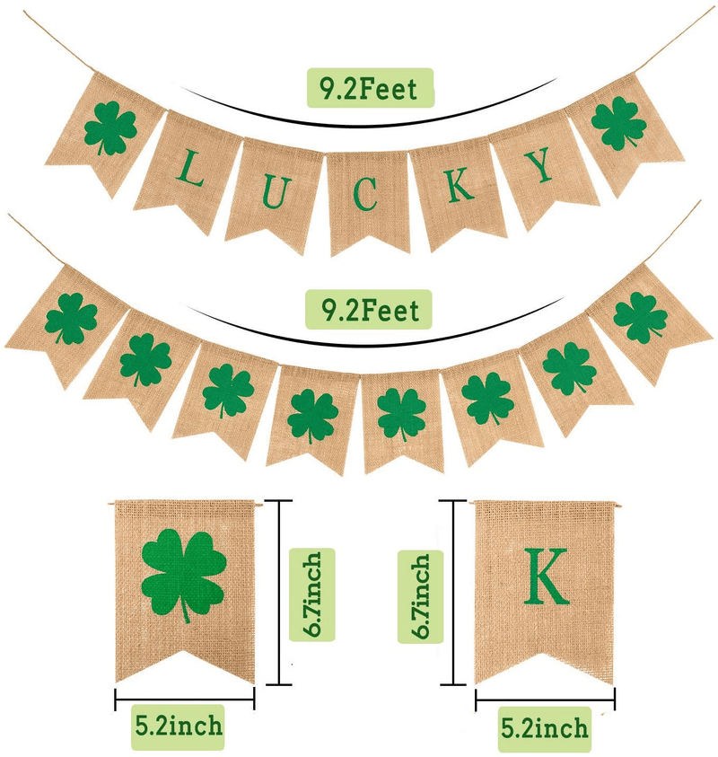 2 Pack St Patrick'S Day Decorations Shamrock Burlap Banner, Burlap Banner for Mantel Fireplace Spring Holiday Accessory Wall Decorations Home Indoor Outdoor Party Green Decor (2 Pack Burlap Banner)