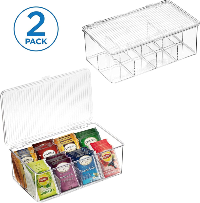2 Pack Stackable Plastic Tea Bag Organizer - Storage Bin Box for Kitchen Cabinets, Countertops, Pantry - Holds Beverage Bags, Cups, Pods, Packets, Condiment Accessories Holder Home & Garden > Household Supplies > Storage & Organization Seseno   