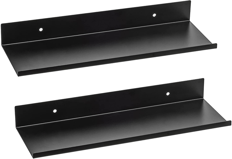 2 Pack Stainless Steel Floating Shelves-Metal Wall Shelves Organizer for Picture Ledge Wall Mounted Shelves for Bathroom, Kitchen Rustic Spice Rack, Black Furniture > Shelving > Wall Shelves & Ledges Alonsoo 11.8"*3.9"  