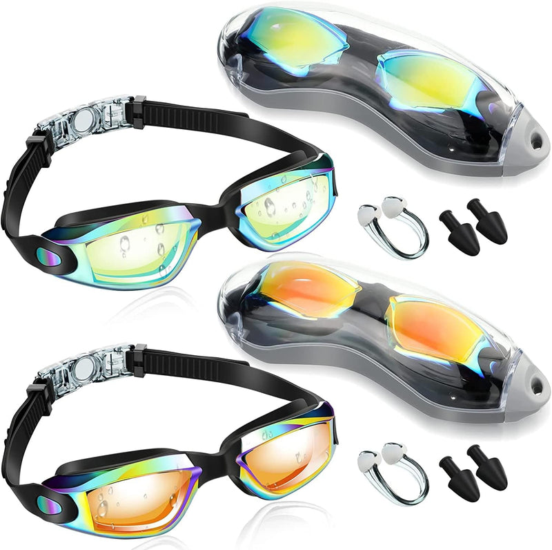 2 Pack Swim Goggles No Leaking Swimming Goggles Waterproof Swim Glasses Polarized Goggles with Nose Clip and Earplugs Sporting Goods > Outdoor Recreation > Boating & Water Sports > Swimming > Swim Goggles & Masks Flutesan Green, Orange  