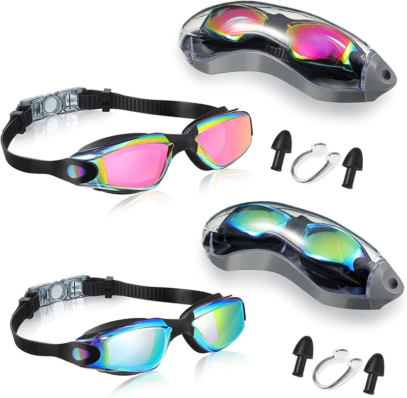 2 Pack Swim Goggles No Leaking Swimming Goggles Waterproof Swim Glasses Polarized Goggles with Nose Clip and Earplugs