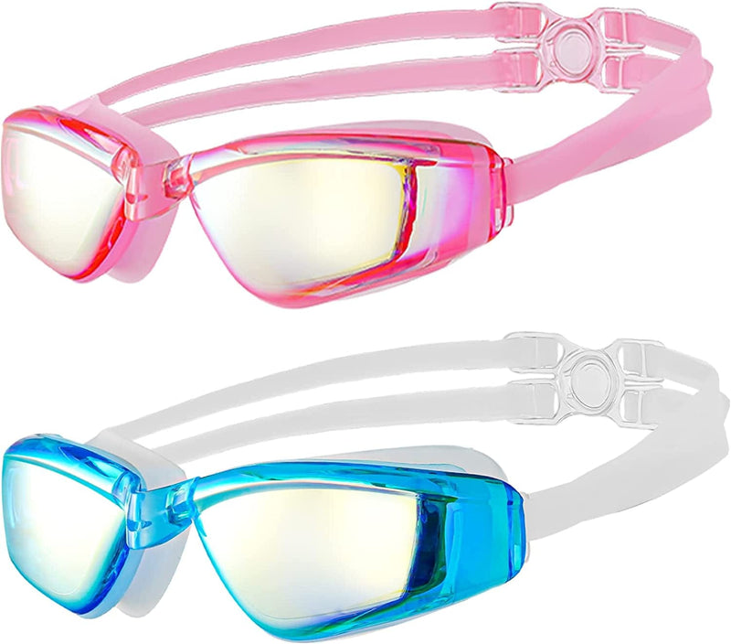 2 Pack Swimming Goggles for Adult Men Women, Anti-Fog Waterproof Silicone Swim Googles, No Leaking Full Protection Sporting Goods > Outdoor Recreation > Boating & Water Sports > Swimming > Swim Goggles & Masks CHOIEO Pink+blue  