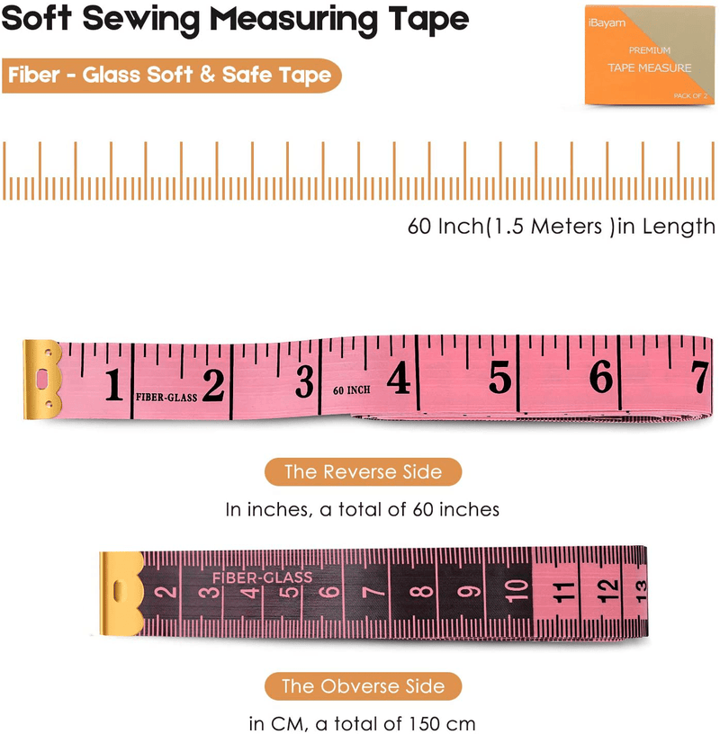2 Pack Tape Measure Measuring Tape for Body Fabric Sewing Tailor Cloth Knitting Vinyl Home Craft Measurements, 60-Inch Soft Fashion Tape & Retractable Black Double Scales Rulers for Body Weight Loss Hardware > Tools > Measuring Tools & Sensors iBayam   