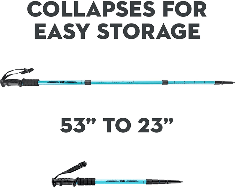 2-Pack Trekking Pole & Women'S Walking Staff | Strong Lightweight Aluminum | Telescoping 53" Length Collapses to 23" | All-Terrain: Interchangeable Carbonite Ice Pick Tip, Rubber Tip, Snow Cap