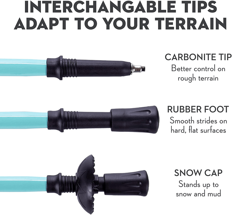 2-Pack Trekking Pole & Women'S Walking Staff | Strong Lightweight Aluminum | Telescoping 53" Length Collapses to 23" | All-Terrain: Interchangeable Carbonite Ice Pick Tip, Rubber Tip, Snow Cap Sporting Goods > Outdoor Recreation > Camping & Hiking > Hiking Poles Crown Sporting Goods   