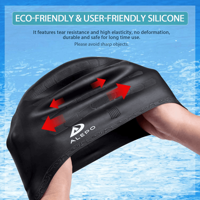 2 Pack Unisex Swim Caps with 3D Ear Protection, Durable Flexible Silicone Swimming Hats for Women Men Kids Adults, Bathing Swimming Caps for Short/Long Hair with Ear Plugs&Nose Clip Sporting Goods > Outdoor Recreation > Boating & Water Sports > Swimming > Swim Caps Alepo   