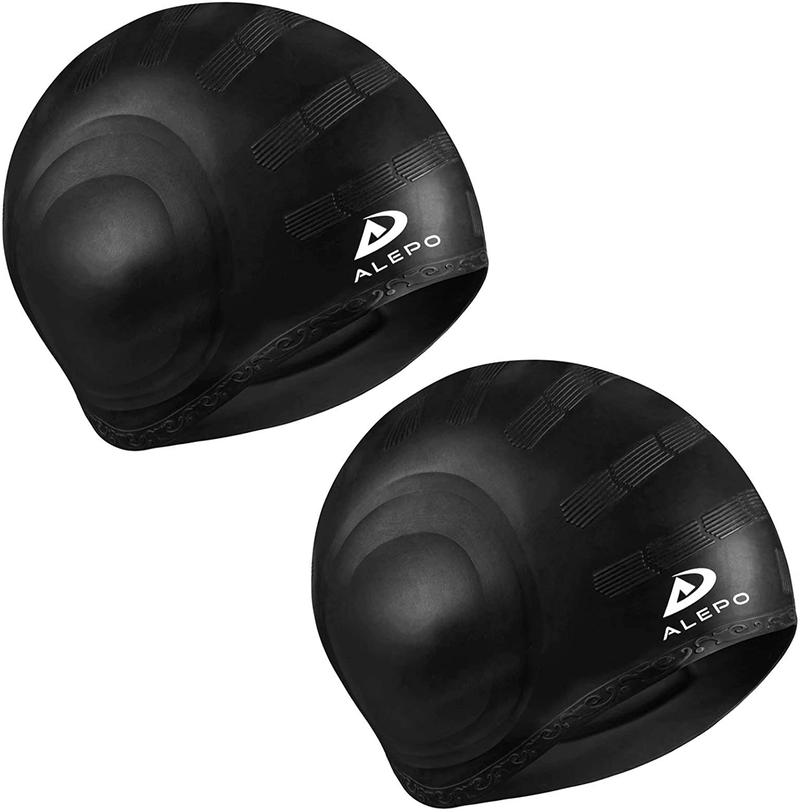 2 Pack Unisex Swim Caps with 3D Ear Protection, Durable Flexible Silicone Swimming Hats for Women Men Kids Adults, Bathing Swimming Caps for Short/Long Hair with Ear Plugs&Nose Clip Sporting Goods > Outdoor Recreation > Boating & Water Sports > Swimming > Swim Caps Alepo Black  