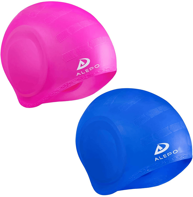 2 Pack Unisex Swim Caps with 3D Ear Protection, Durable Flexible Silicone Swimming Hats for Women Men Kids Adults, Bathing Swimming Caps for Short/Long Hair with Ear Plugs&Nose Clip Sporting Goods > Outdoor Recreation > Boating & Water Sports > Swimming > Swim Caps Alepo Rose Pink  