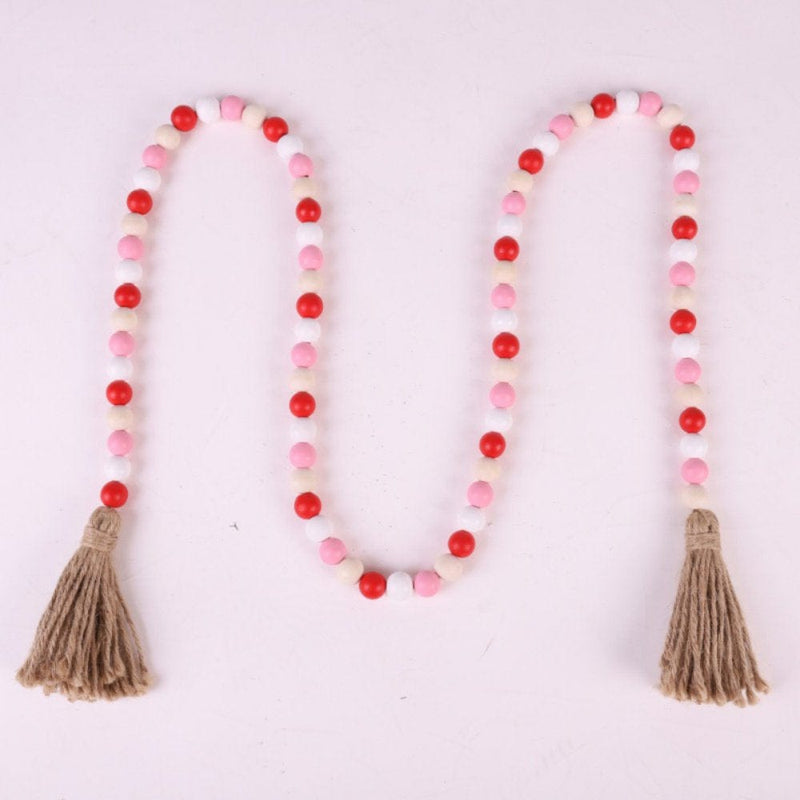 2 Pack Valentine'S Day Wood Bead Garland with Tassel,Rustic Wooden Bead Decor Farmhouse Beads Big Wall Hanging Decor Home & Garden > Decor > Seasonal & Holiday Decorations Wisremt   