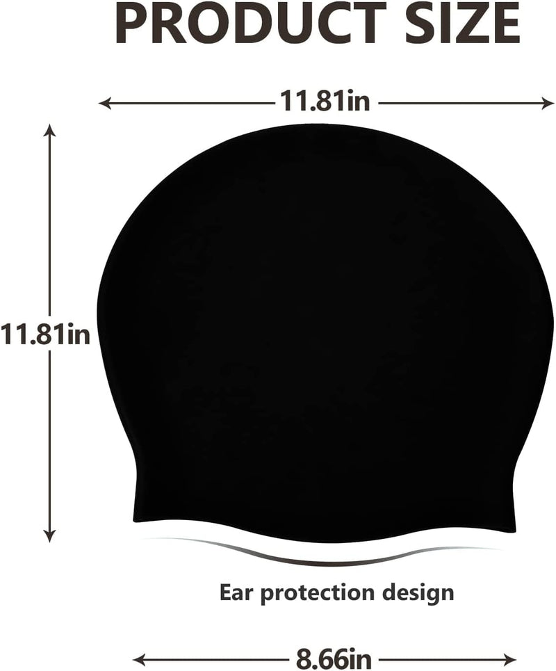 2 Pack YOGINGO Extra Large Swim Cap for Women and Men Adult Youth,Waterproof Silicone Swim Cap for Very Long Hair, Thick Curly Hair & Dreadlocks Braids Weaves Afro Hair (Black) Sporting Goods > Outdoor Recreation > Boating & Water Sports > Swimming > Swim Caps YOGINGO   