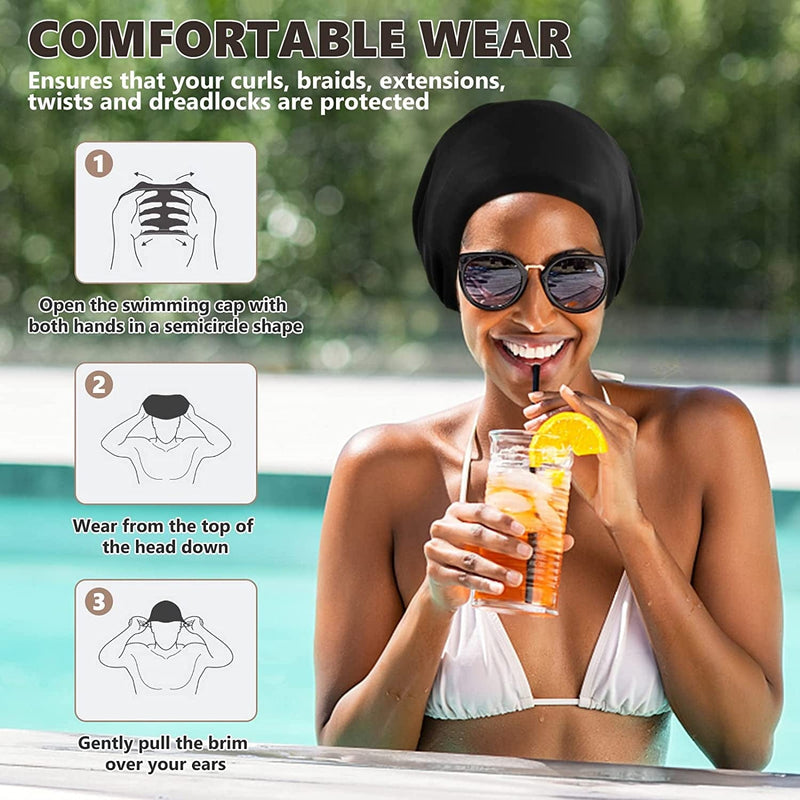 2 Pack YOGINGO Extra Large Swim Cap for Women and Men Adult Youth,Waterproof Silicone Swim Cap for Very Long Hair, Thick Curly Hair & Dreadlocks Braids Weaves Afro Hair (Black) Sporting Goods > Outdoor Recreation > Boating & Water Sports > Swimming > Swim Caps YOGINGO   