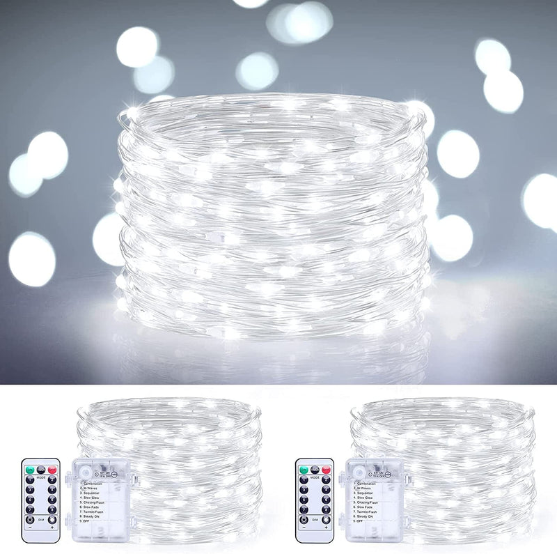 2 Packs Fairy Lights Battery Operated, 16.5 FT 50 Leds Christmas String Lights Remote Control Timer Twinkle String Lights 8 Modes Silver Wire Firefly Lights for Garden Party Indoor Decor-Warm White Home & Garden > Lighting > Light Ropes & Strings RAREVAY Cool White  