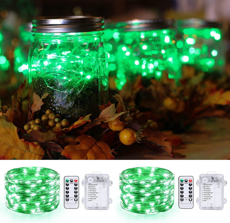2 Packs Fairy Lights Battery Operated, 16.5 FT 50 Leds Christmas String Lights Remote Control Timer Twinkle String Lights 8 Modes Silver Wire Firefly Lights for Garden Party Indoor Decor-Warm White Home & Garden > Lighting > Light Ropes & Strings RAREVAY Green  